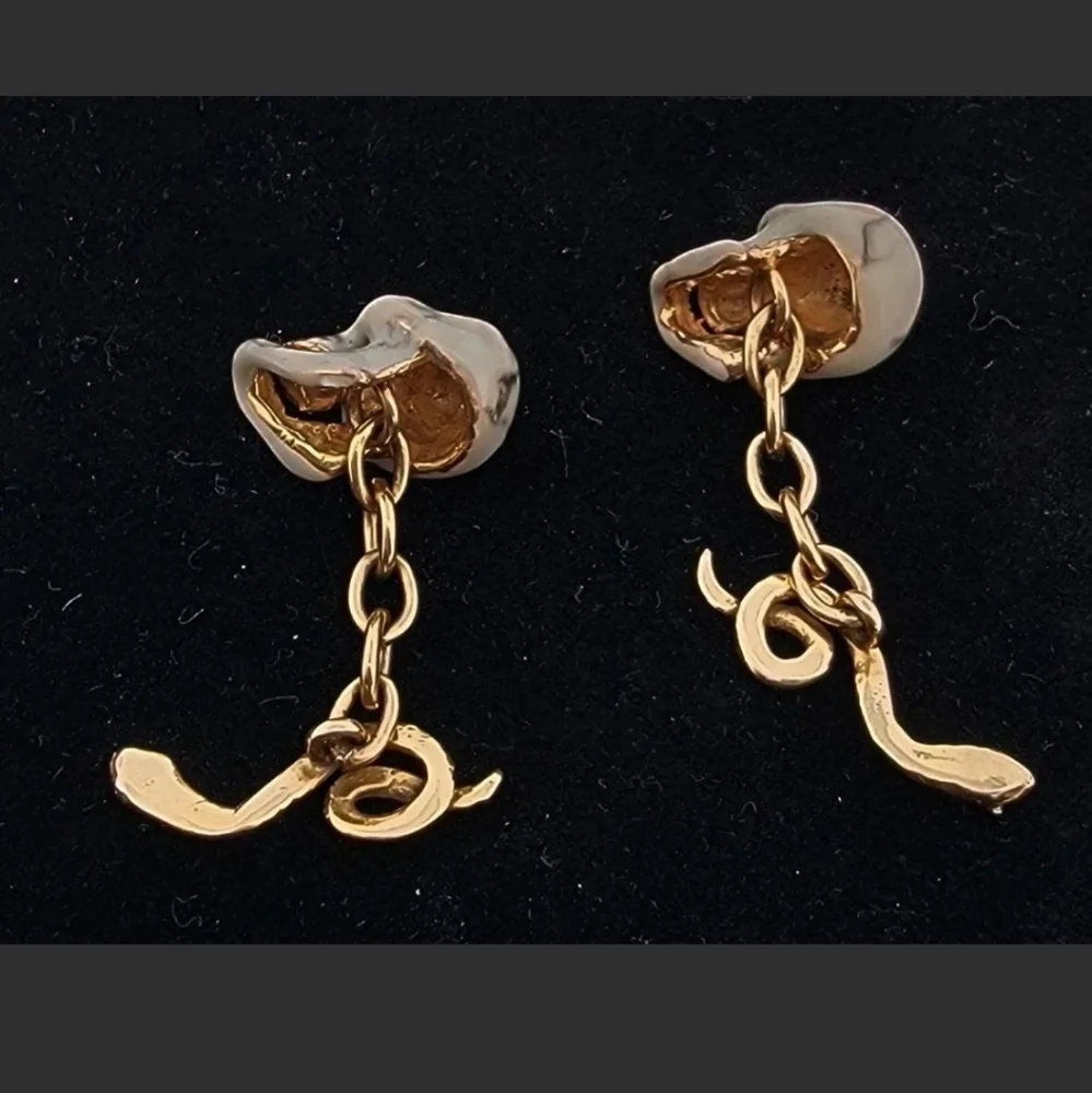 Antique Snake Skull Enamel Diamond Cuff Links 14K Yellow Gold-Estate Jewelry 10g